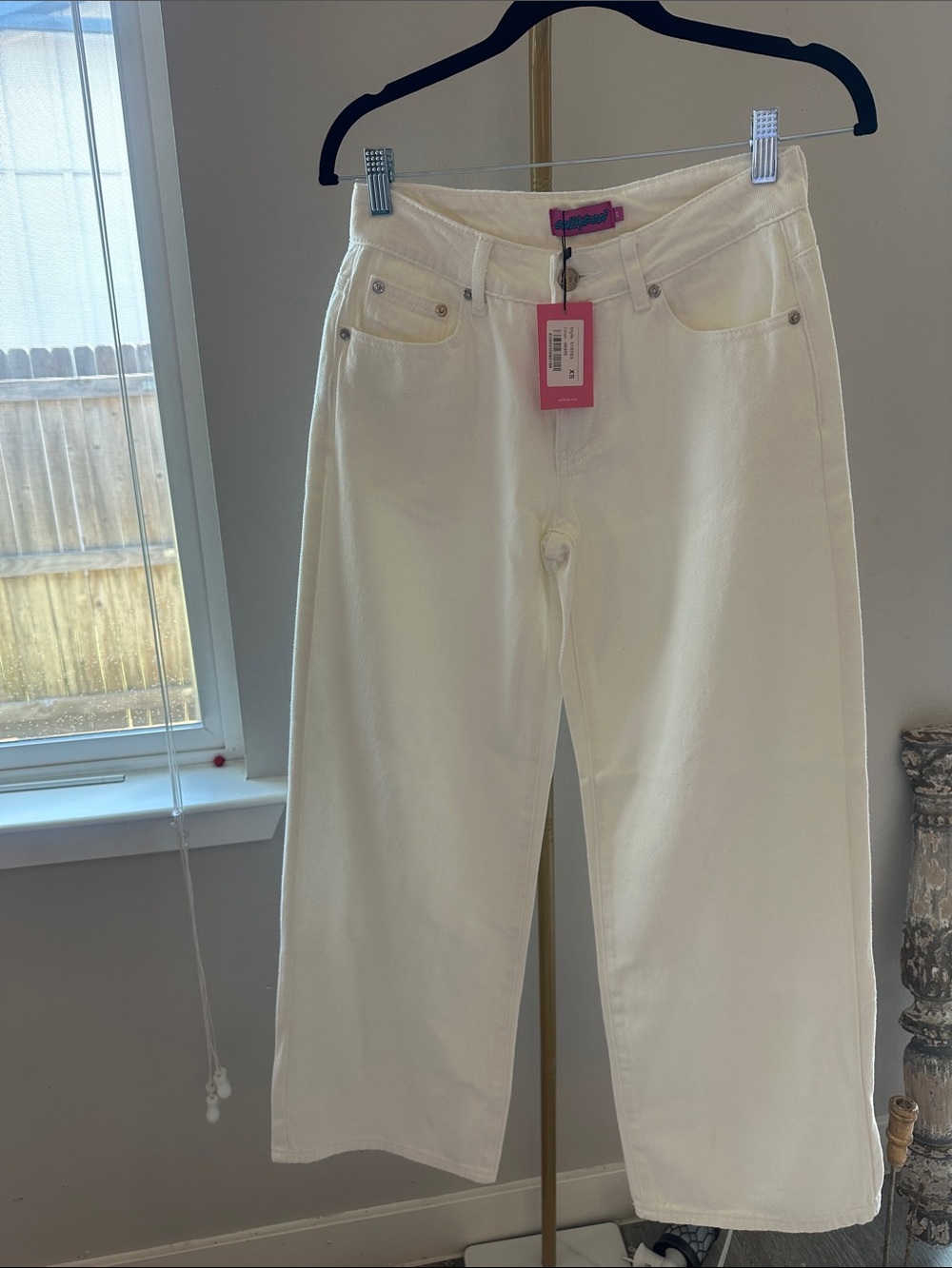 Edikted Cream Wide Leg Jeans With Bows on the Pockets